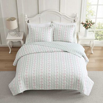 Laura Ashley Rosebud Stripe Quilt Set