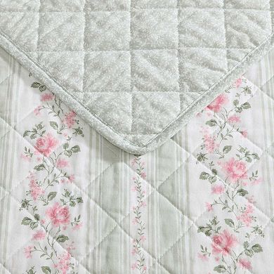 Laura Ashley Rosebud Stripe Quilt Set
