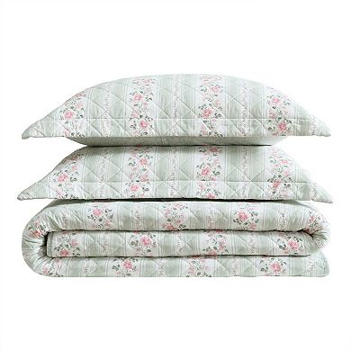 Laura Ashley Rosebud Stripe Quilt Set