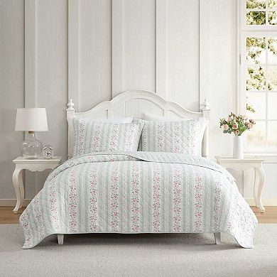 Laura Ashley Rosebud Stripe Quilt Set