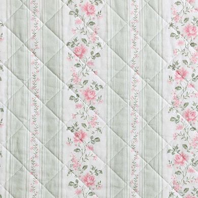Laura Ashley Rosebud Stripe Quilt Set