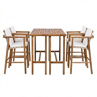 6 pc Acacia Wood Outdoor Bar Set with Cushions for Backyard