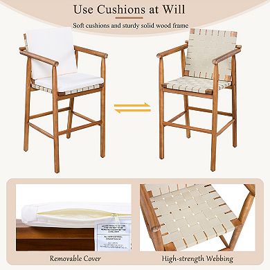 6 Piece Acacia Wood Outdoor Bar Set with Cushions for Backyard