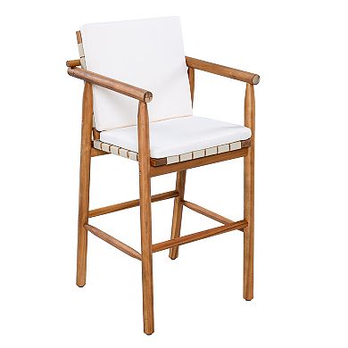 6 Piece Acacia Wood Outdoor Bar Set with Cushions for Backyard