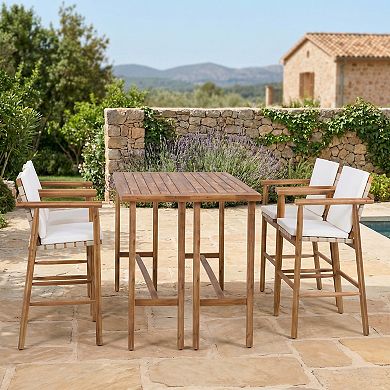6 Piece Acacia Wood Outdoor Bar Set with Cushions for Backyard