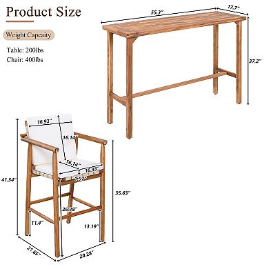 6 Piece Acacia Wood Outdoor Bar Set with Cushions for Backyard