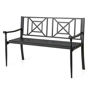 Gymax 51'' Metal Bench Slatted Garden Bench for 2-3 People Patio Park-Style Loveseat