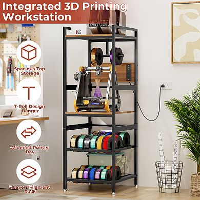 3D Printer Stand with Filament Storage, Heavy-Duty Metal Frame T-Type Holder for Home Office