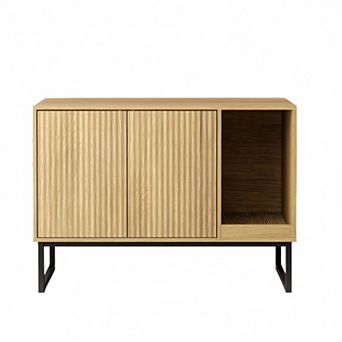 Cat Litter Box Enclosure, Fluted Hidden Litter Box Furniture with Scratch Pad and Metal Legs