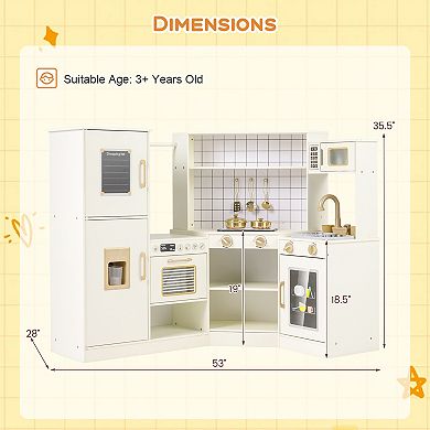 Gymax Pretend Play Corner Kitchen Set w/Ice Dispenser Stoves Oven Microwave Dishwasher