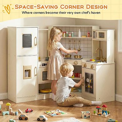 Gymax Pretend Play Corner Kitchen Set w/Ice Dispenser Stoves Oven Microwave Dishwasher