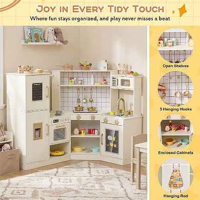 Gymax Pretend Play Corner Kitchen Set w/Ice Dispenser Stoves Oven Microwave Dishwasher