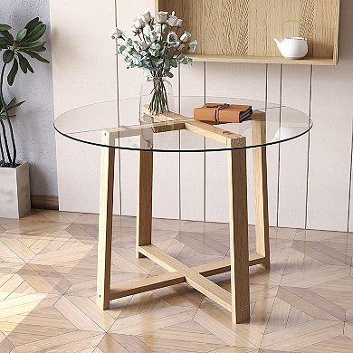 Gymax 42'' Round Glass Dining Table w/ 0.3'' Tempered Glass Tabletop