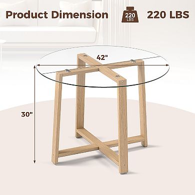 Gymax 42'' Round Glass Dining Table w/ 0.3'' Tempered Glass Tabletop