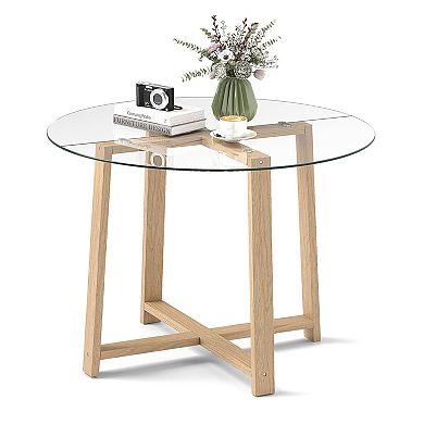 Gymax 42'' Round Glass Dining Table w/ 0.3'' Tempered Glass Tabletop