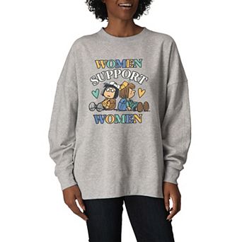 Women's Peanuts Women Support Women Oversized Fleece Crew Sweatshirt