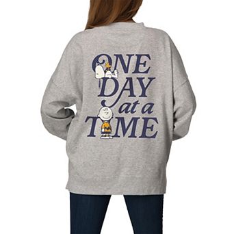 Women's Peanuts One Day At A Time Oversized Fleece Crew Sweatshirt