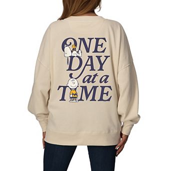 Women's Peanuts One Day At A Time Oversized Fleece Crew Sweatshirt