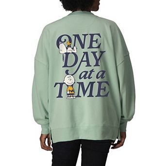 Women's Peanuts One Day At A Time Oversized Fleece Crew Sweatshirt