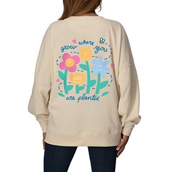 Women's Peanuts Grow Where You Are Planted Oversized Fleece Crew Sweatshirt