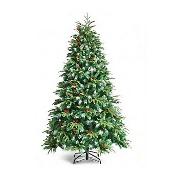 Gymax 5/6/7/9 FT Pre-Lit Artificial Christmas Tree Hinged Xmas Tree w/ 11 Flash Modes