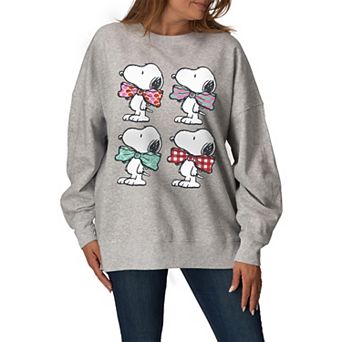 Women's Peanuts Snoopy Bowtie Patterns Oversized Fleece Crew Sweatshirt