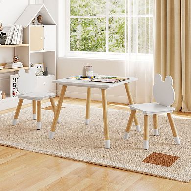 Gymax Kids Table & Chairs Set Children Multi-Activity Desk & Frog-Shaped Chair Set w/Wooden Legs