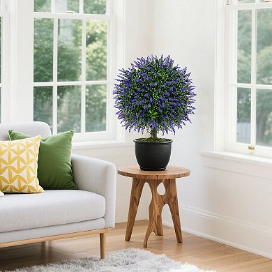 Gymax Set of 2 Artificial Lavender Topiary Ball Trees 23'' Faux Boxwood Ball Tree