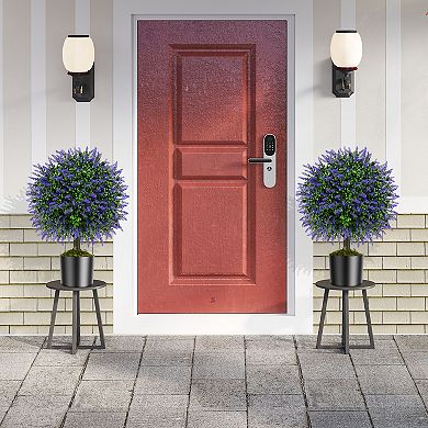 Gymax Set of 2 Artificial Lavender Topiary Ball Trees 23'' Faux Boxwood Ball Tree