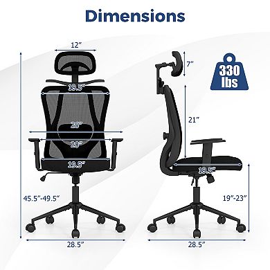 Gymax Ergonomic Office Chair w/3D Headrest & Reclining Backrest for Home Office Black