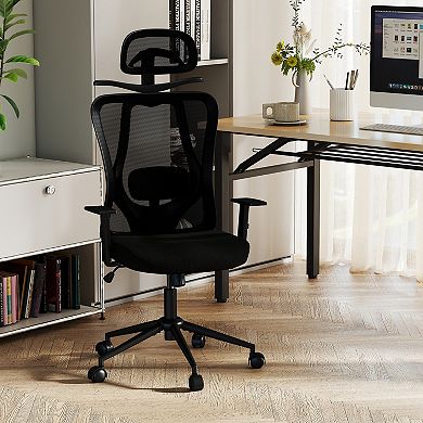Gymax Ergonomic Office Chair w/3D Headrest & Reclining Backrest for Home Office Black