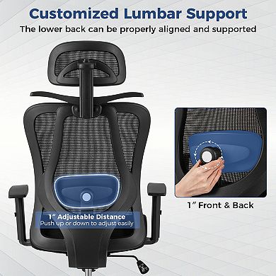 Gymax Ergonomic Office Chair w/3D Headrest & Reclining Backrest for Home Office Black