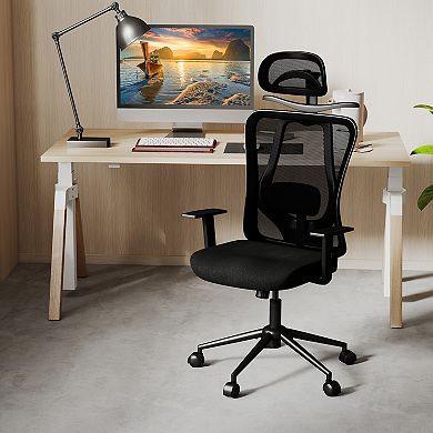Gymax Ergonomic Office Chair w/3D Headrest & Reclining Backrest for Home Office Black