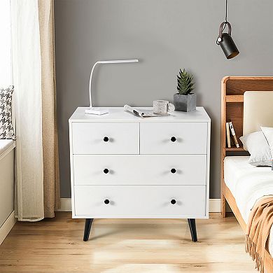 Gymax 4-Drawer Dresser Chest Storage Organizer w/ Rubber Legs & Anti-Toppling Kits