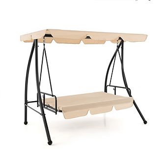 Gymax Outdoor Swing Chair Glider Patio Hammock Converting Flatbed w/ Adjustable Canopy