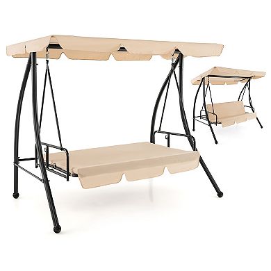 Gymax Outdoor Swing Chair Glider Patio Hammock Converting Flatbed w/ Adjustable Canopy