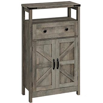 Farmhouse Bathroom Small Storage Cabinet with Barn Doors and Drawer for Organization
