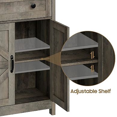 Farmhouse Bathroom Small Storage Cabinet with Barn Doors and Drawer for Organization