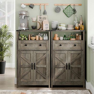 Farmhouse Bathroom Small Storage Cabinet with Barn Doors and Drawer for Organization