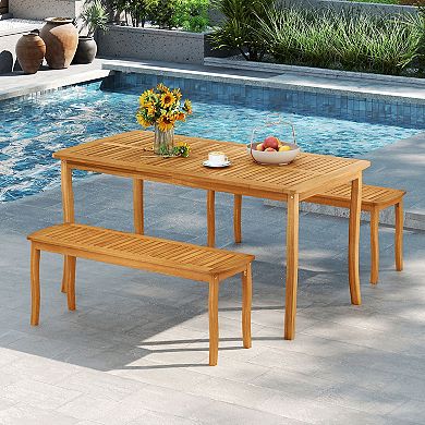 Gymax 3 Pieces Patio Dining Set w/1.97'' Umbrella Hole and Slatted Seats for Poolside