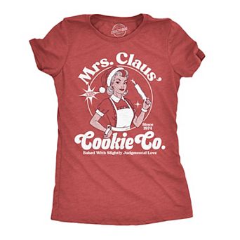 Womens Funny T Shirts Mrs Claus Cookie Co Sarcastic Christmas Graphic Novelty Tee For Ladies
