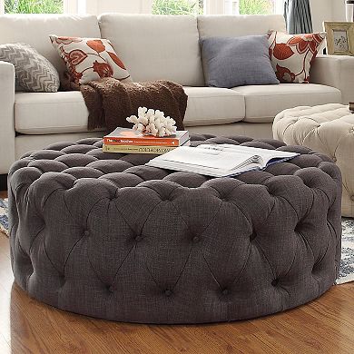 iNSPIRE Q Cartia Linen Round Ottoman