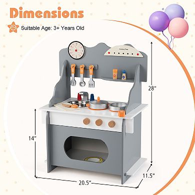 Gymax Pretend Play Toy Kitchen Set w/Clock Stove Spice Rack Faucet & Sink & Oven