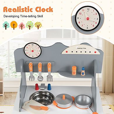 Gymax Pretend Play Toy Kitchen Set w/Clock Stove Spice Rack Faucet & Sink & Oven