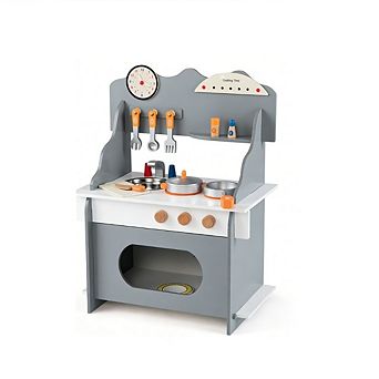 Gymax Pretend Play Toy Kitchen Set w/Clock Stove Spice Rack Faucet & Sink & Oven