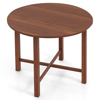 Gymax 36'' Foldable Kitchen Table Round Dining Table w/Solid Rubber Wood Legs