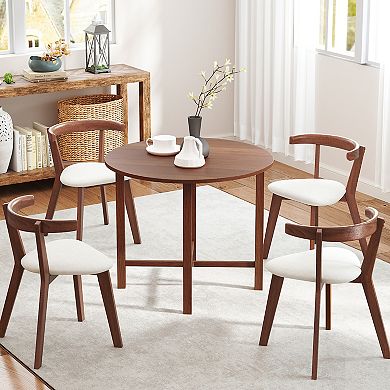 Gymax 36'' Foldable Kitchen Table Round Dining Table w/Solid Rubber Wood Legs