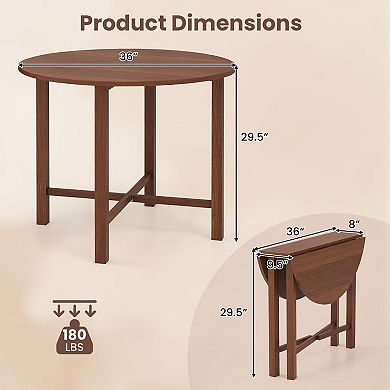 Gymax 36'' Foldable Kitchen Table Round Dining Table w/Solid Rubber Wood Legs