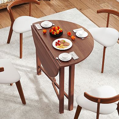 Gymax 36'' Foldable Kitchen Table Round Dining Table w/Solid Rubber Wood Legs