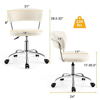Gymax Computer Desk Chair Adjustable Sherpa Office Chair Swivel Vanity Chair White